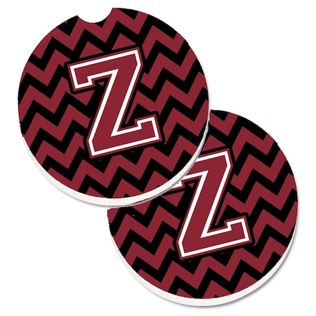 Carolines Treasures Letter Z Chevron Garnet and Black Set of 2 Cup Holder Car Coaster CJ1052-ZCARC